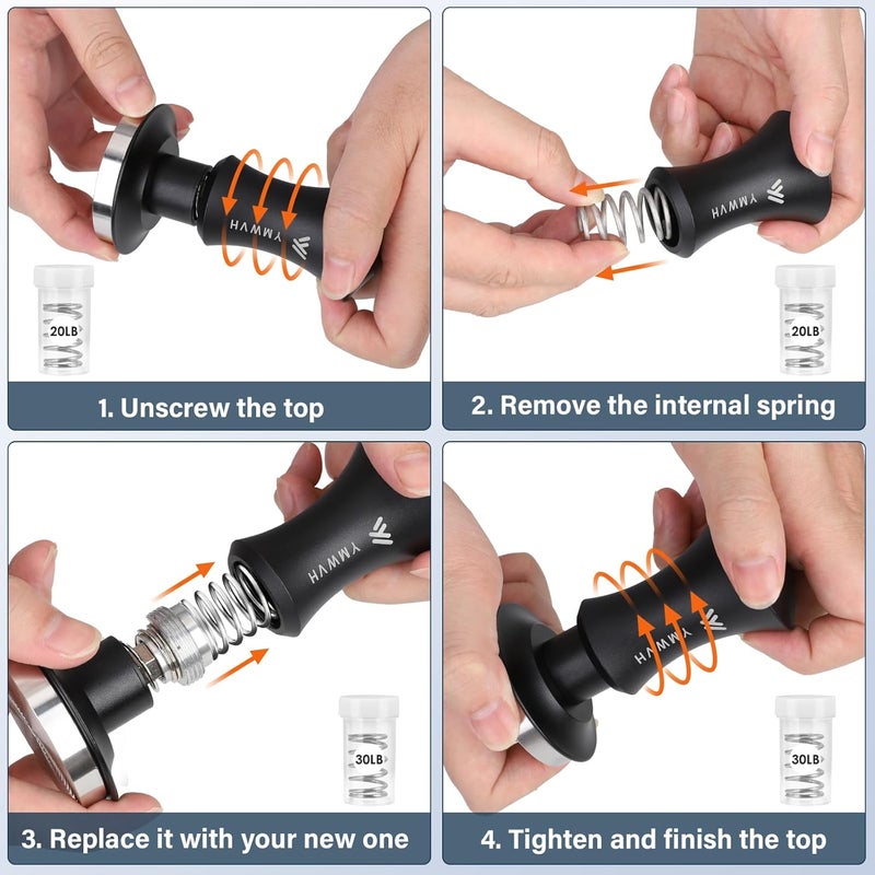 YMWVH 51.5mm Espresso Coffee Tamper,30lb Calibrated Espresso Tamper with a 20lb Interchangeable Spring,Barista Tamping Tool with 100% Stainless Steel Ground Tamper for Barista - Image 4